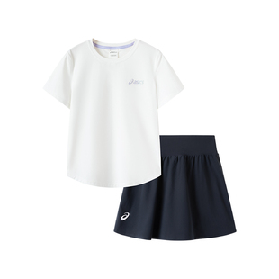 亚瑟士儿童25年夏季新款女童短袖T恤半裙运动弹力针织套装网球服