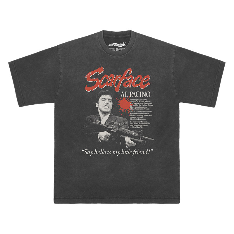 疤面煞星Scarface Al Pacino教父纯棉水洗复古人物长袖短袖男T恤