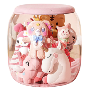 娃娃收纳桶玩具收纳箱装毛绒玩偶公仔的收纳盒神器凳子透明整理筒