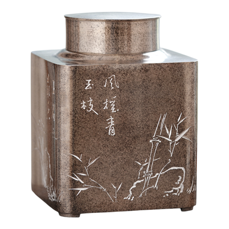 闲逸茶仓大号复古四方锡茶叶罐