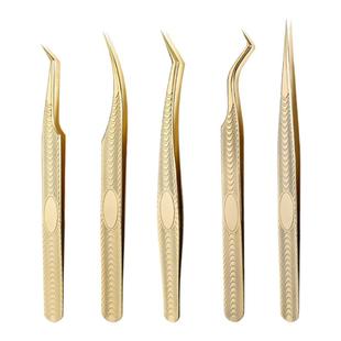 睫毛夹美睫嫁接镊子金色花纹款高密合度种植夹子美睫师专用开花镊