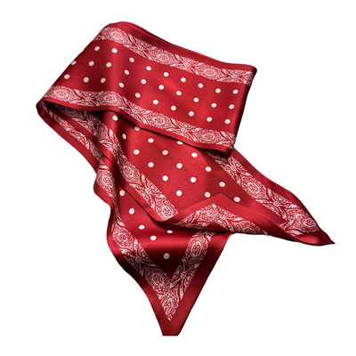 红色波点飘带真丝长条丝巾窄围巾