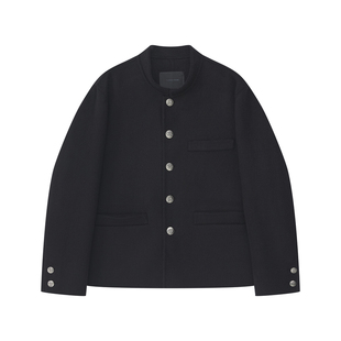 冬季新款原创设计短款羊毛大衣男士新中式立领中山装宽松休闲唐装