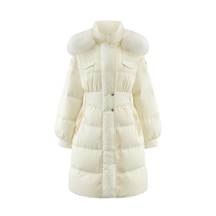 艾莱依鹅绒羽绒服女款冬新款长款外套保暖大衣收腰轻奢大毛领外套
