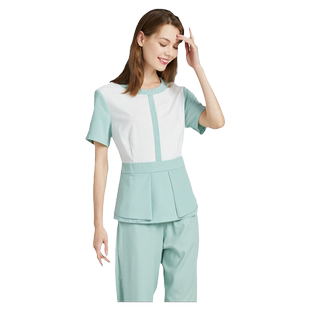 美容师夏季工服短袖薄款透气养生Sap技师工作服足浴美发美甲工装