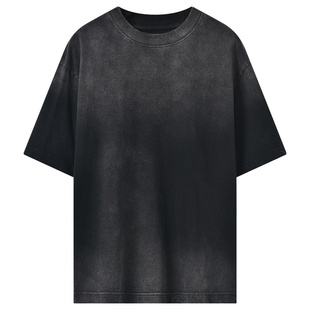 水洗做旧250G重磅纯棉T恤男短袖夏季美式复古渐变圆领体恤二本针