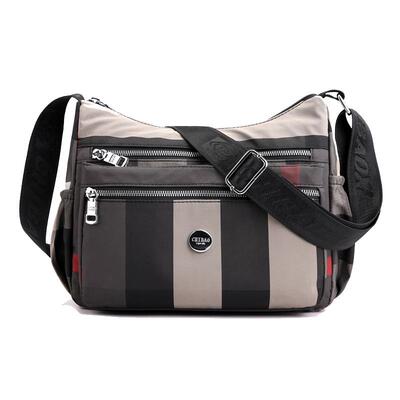 驰豹格子多层牛津布单肩包大容量