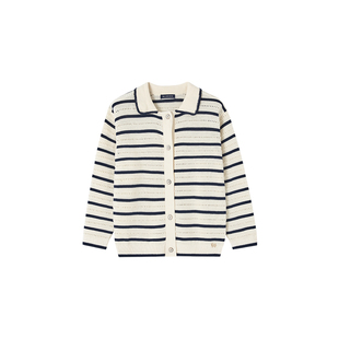 BLUEDOG 蓝狗韩国新秋冬薄外套翻领条纹简约百搭休闲针织衫