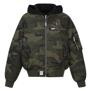 MEDM 迷彩假两件MA1保暖休闲连帽外套街头百搭男女拉链棉衣棉服冬