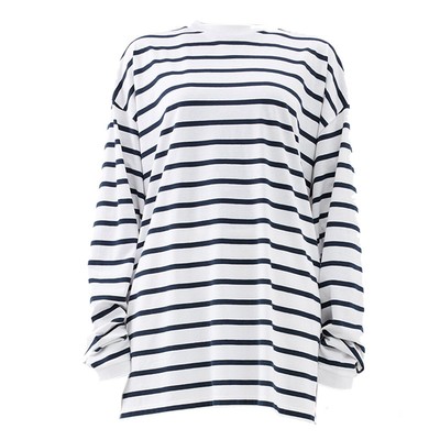 条纹控温暖拉绒居家宽松t