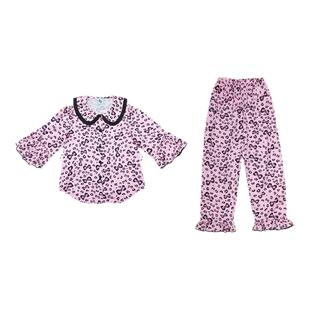 NoButtons甜美豹纹睡衣套装女春秋长袖荷叶边家居服可外穿高级感