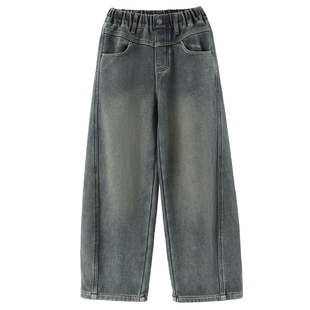 女童加绒牛仔裤秋冬装儿童阔腿裤2025新款女孩加厚休闲直筒长裤子