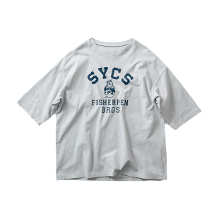 桑妮库拉/Sunny clouds 男式纯棉落肩七分袖复古感印花T恤