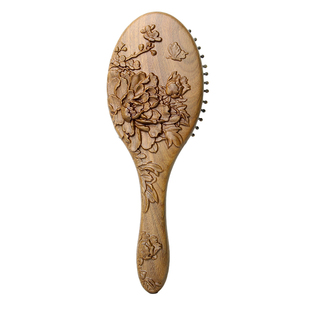 气垫气囊按摩梳绿檀木木梳子蓬松头发头部经络梳雕花情人节送礼物