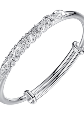 年轻款花丝孔雀银手镯女9999纯银