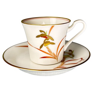 香兰社咖啡杯蓝色绿色兰花薄胎高足咖啡杯碟日本进口香兰舍咖啡杯