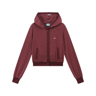 江南先生NewJNXS条纹针织短款连帽卫衣春宽松落肩微弹开衫上衣女