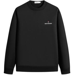 Navigare意大利小帆船黑色圆领卫衣男士加绒秋冬新款长袖套头衫