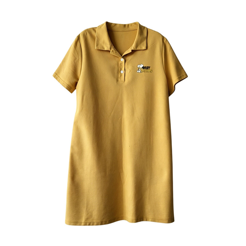 黄色POLO领短袖连衣裙女夏季休闲