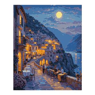 马纳罗拉的夜晚 填色风景数字画2025年新款装饰画数字油画diy填充