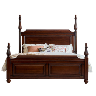 美式复古实木床主卧室轻奢高端大气2026新款法式1米8双人床胡桃木