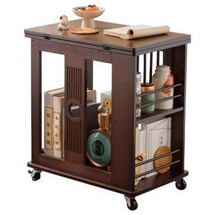 移动茶几可折叠桌子小户型客厅家用沙发阳台餐桌两用实木中古推车