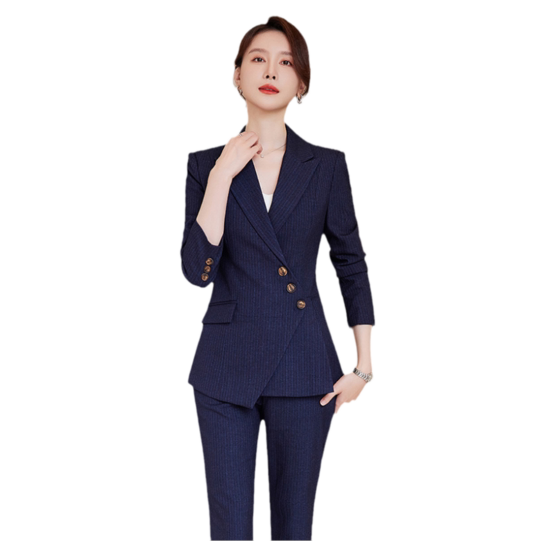 诗璐雅条纹显瘦西服套装女秋冬季