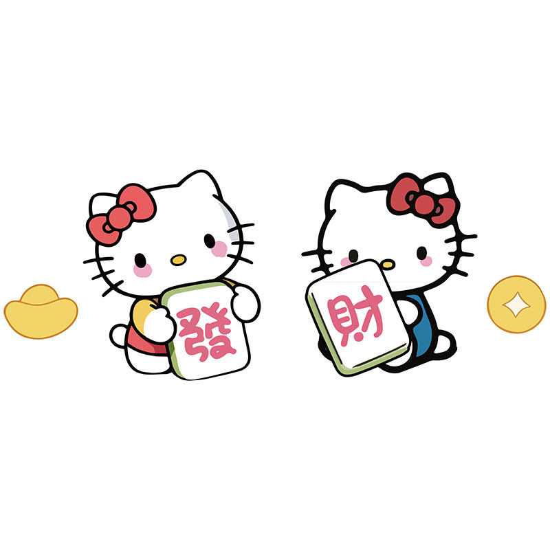网红打卡hellokitty主题棋牌室装饰画麻将馆房间布置背景墙面贴纸