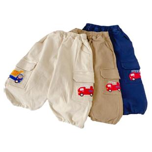 儿童长裤25春秋款男童裤子卡通小汽车小童洋气休闲宝宝束脚裤长裤