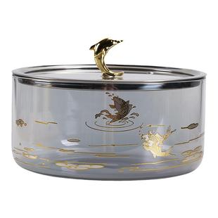 烟灰色玻璃茶洗耐高温带盖洗茶碗大号水盂茶具配件杯洗加热消毒锅