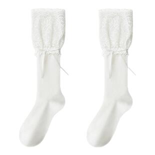 purpleguys蕾丝花边袜子女夏季薄款芭蕾风拼接蝴蝶结jk堆堆小腿袜