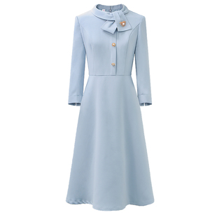 灰蓝色职业装连衣裙女气质七分袖美容院医美业前台工作服春秋新款