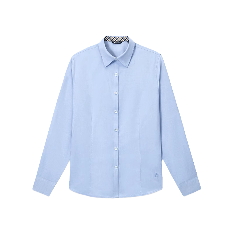 Aquascutum/雅格狮丹春夏字母刺绣女式格纹领长袖衬衫Q4965EL05A