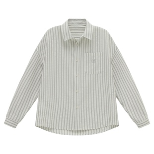 吕小虎ACTUP 泡泡纱条纹长袖衬衫男2026春季白色衬衣肌理感薄外套