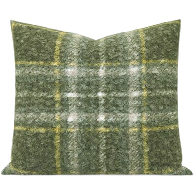 轻奢北欧现代圣诞绿色仿羊羔毛格子沙发靠垫抱枕套样板间民宿方枕