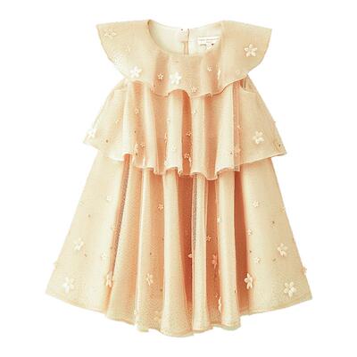 手工钉花网纱蛋糕粉连衣裙