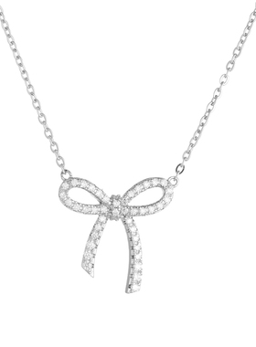 AHCHOO 静奢风蝴蝶结镶莫桑石吊坠火彩项链小众高级S925银锁骨链