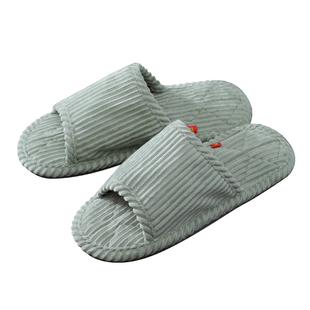 然艺布拖鞋居家室内情侣款男女大码条绒灯芯绒地板静音春夏季托孩