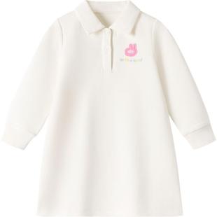 【新品】安奈儿女童装连衣裙长袖2023秋新款宝宝白色甜美裙子