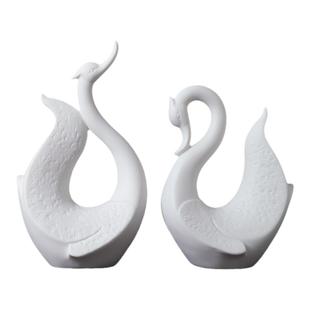 《天生一对》原创陶瓷白天鹅摆件招财德化白瓷工艺品客厅酒柜装饰