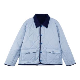 左西童装男童棉服2025新款儿童灯芯绒翻领巴恩风棉衣大头绗棉外套