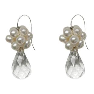 Lightnight夜白 原创【泡影】系列 花朵天然白水晶纯银耳钩耳夹