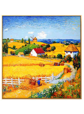 手绘油画玄关装饰画梵高麦田丰收临摹挂画餐厅美式轻奢大芬村