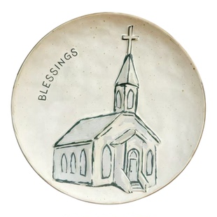 轩艺mud手绘教堂陶瓷装饰盘子 美式乡村圣诞祝福摆盘复古挂盘摆盘