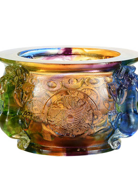 欧斯特琉璃聚宝盆摆件水晶聚财位店铺开业四方招财貔貅聚宝盆摆件