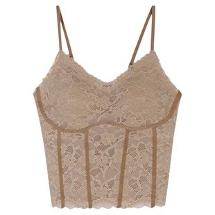 馨帮帮Bra 法式蕾丝保暖吊带女秋冬自带胸垫修身内搭外穿打底背心