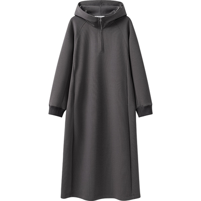 播商场同款灰色半拉链连帽领连衣裙女25春季新款卫衣裙BDS1LD1562