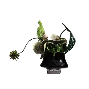 妖及 轻奢高脚银箔琉璃花器【争俏】民宿餐厅玄关洽谈区餐桌花艺