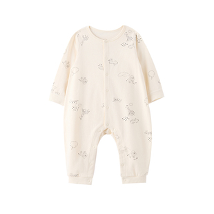 米乐熊婴儿衣服宝宝2026春装新款纯棉前开哈衣春秋长袖柔软连体衣