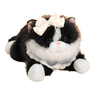 正版偶遇仿真猫咪毛绒玩具蝴蝶结装饰黑白配色小猫可爱公仔玩偶女
